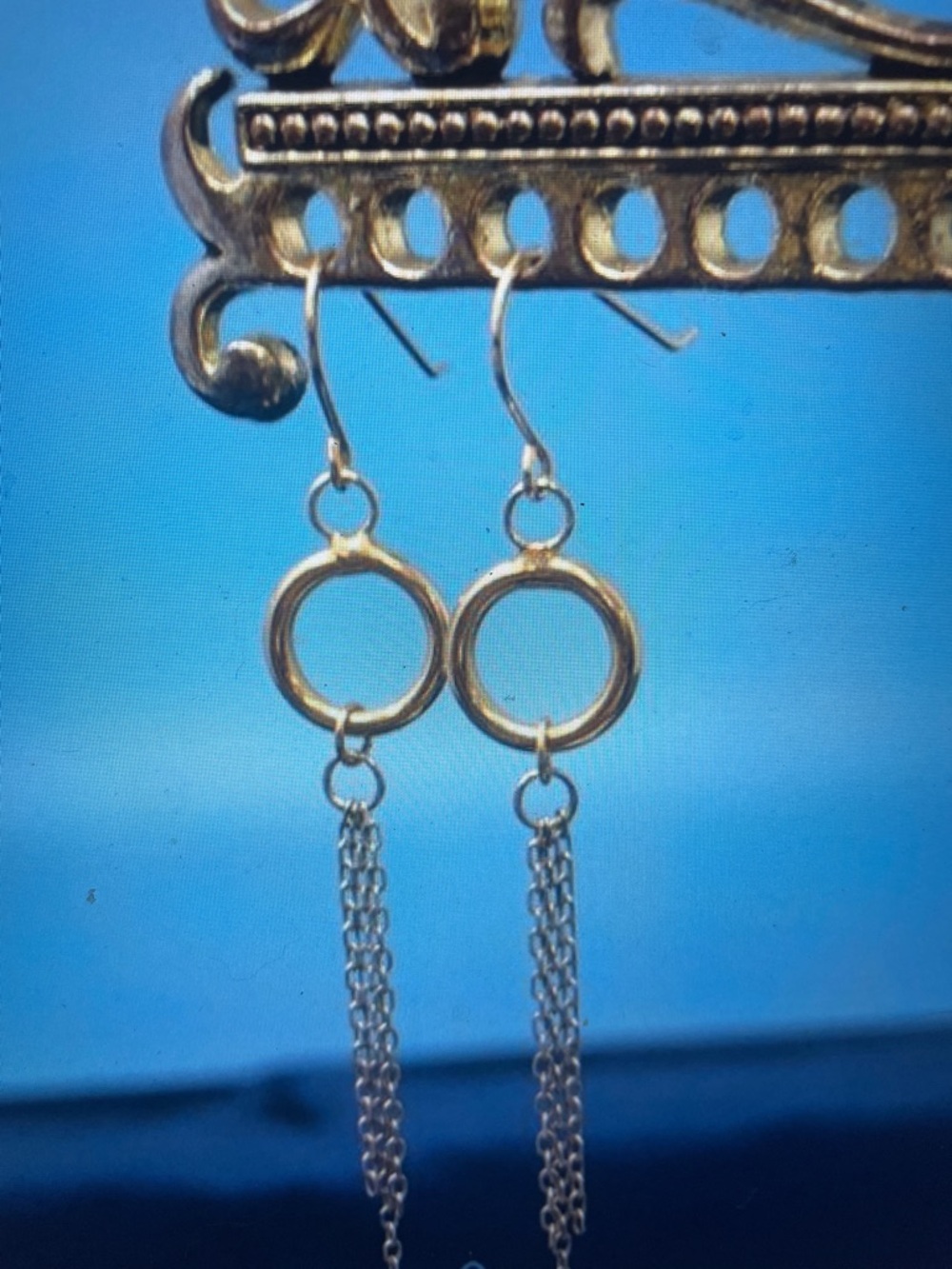 14 K Yellow & White Gold Circle Drop Chain Earrings -